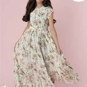 Mia Joyfolie Janira Girls Green  Long Maxi Dress Gauzy Spring Boho Size 12